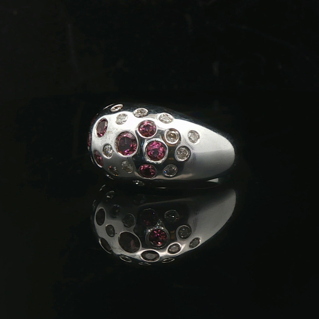 14k White Gold Flush Set Pink Sapphire and Diamond Dome Ring Size 7