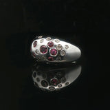 14k White Gold Flush Set Pink Sapphire and Diamond Dome Ring Size 7