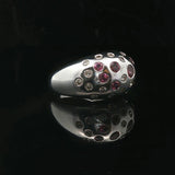 14k White Gold Flush Set Pink Sapphire and Diamond Dome Ring Size 7