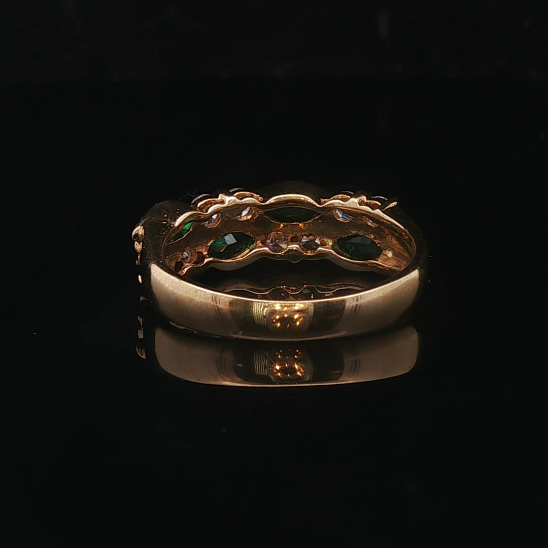 18k Yellow Gold Emerald and Diamond Band Ring Size 5