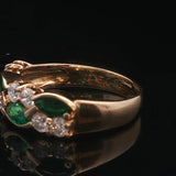 18k Yellow Gold Emerald and Diamond Band Ring Size 5