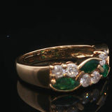 18k Yellow Gold Emerald and Diamond Band Ring Size 5