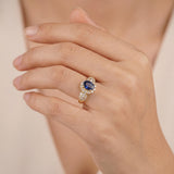 18k Yellow Gold 0.95ct Blue Sapphire and Diamond Halo Ring Size 5
