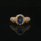 18k Yellow Gold 0.95ct Blue Sapphire and Diamond Halo Ring Size 5