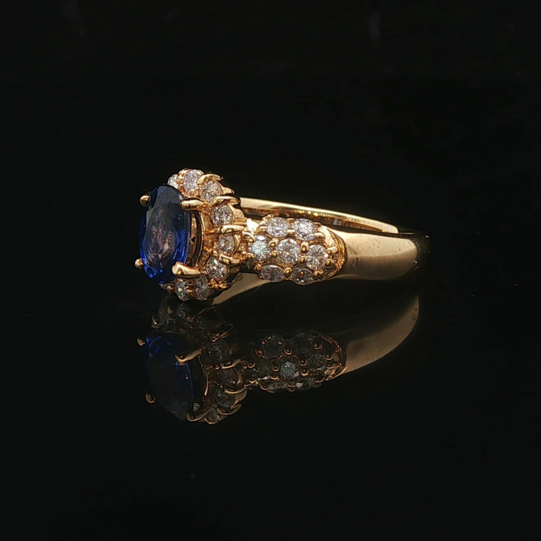 18k Yellow Gold 0.95ct Blue Sapphire and Diamond Halo Ring Size 5