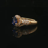 18k Yellow Gold 0.95ct Blue Sapphire and Diamond Halo Ring Size 5