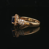 18k Yellow Gold 0.95ct Blue Sapphire and Diamond Halo Ring Size 5