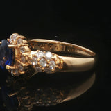 18k Yellow Gold 0.95ct Blue Sapphire and Diamond Halo Ring Size 5