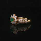 18k Yellow Gold Emerald and 0.70cttw Diamond Floral Halo Ring Size 5