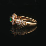 18k Yellow Gold Emerald and 0.70cttw Diamond Floral Halo Ring Size 5