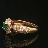 18k Yellow Gold Emerald and 0.70cttw Diamond Floral Halo Ring Size 5