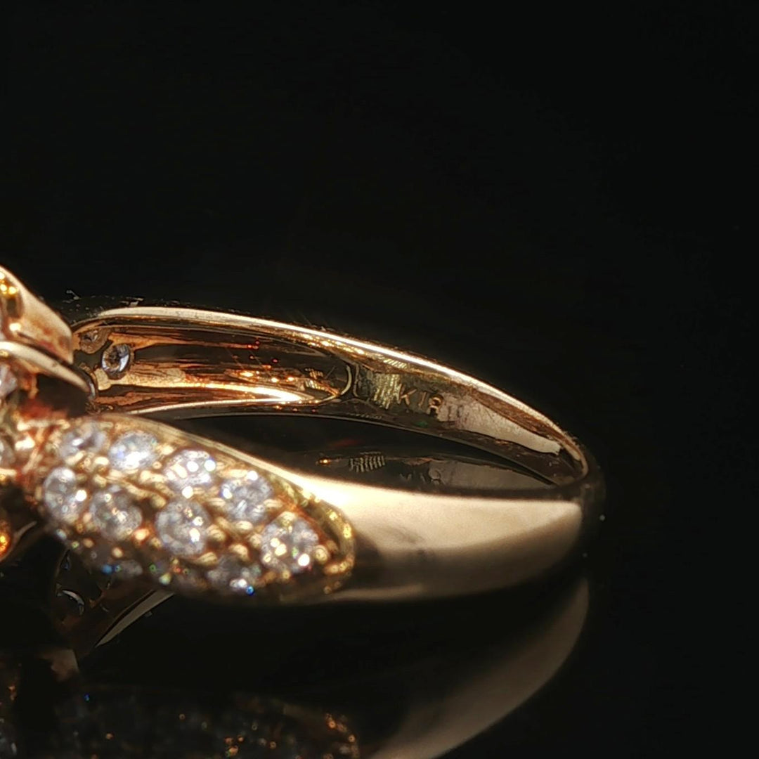 18k Yellow Gold Emerald and 0.70cttw Diamond Floral Halo Ring Size 5