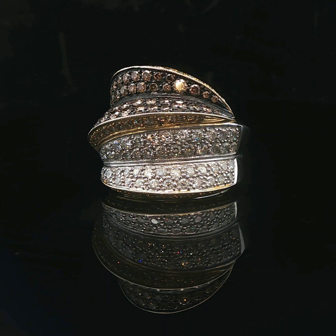 Sonia B 18k Two Tone Gold 2.25cttw Diamond Large Crossover Band Ring Size 7