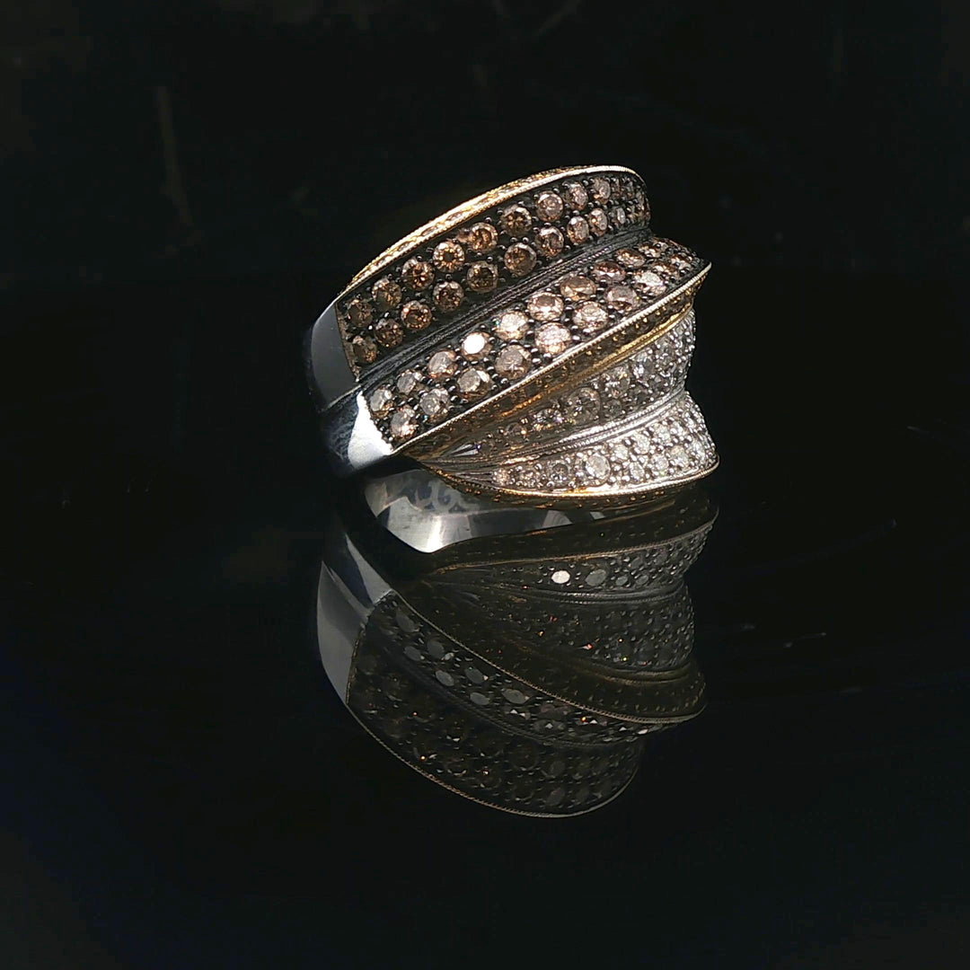 Sonia B 18k Two Tone Gold 2.25cttw Diamond Large Crossover Band Ring Size 7