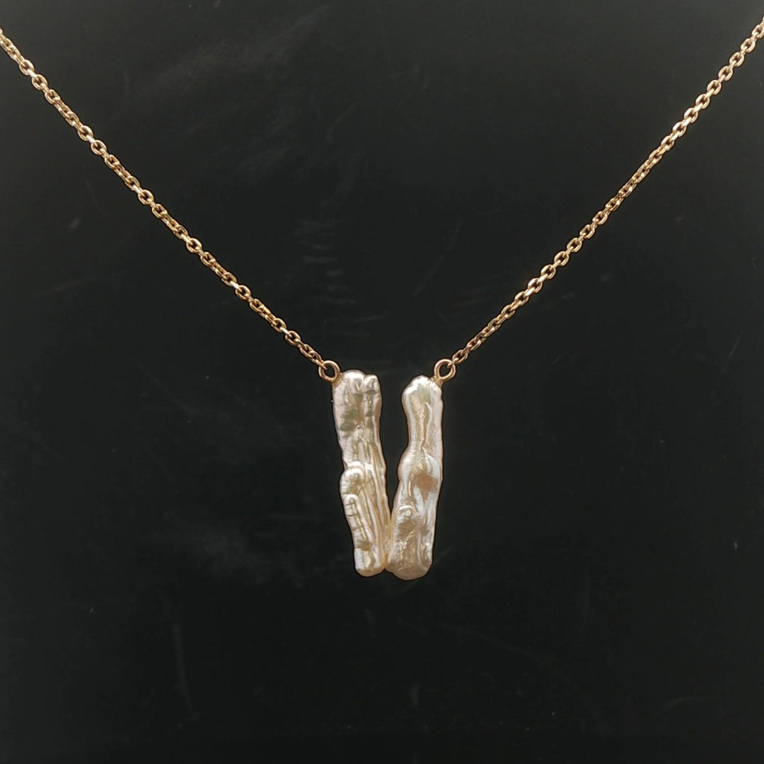 14k Yellow Gold and Biwa Pearl Cable Link Pendant Necklace 20.5"