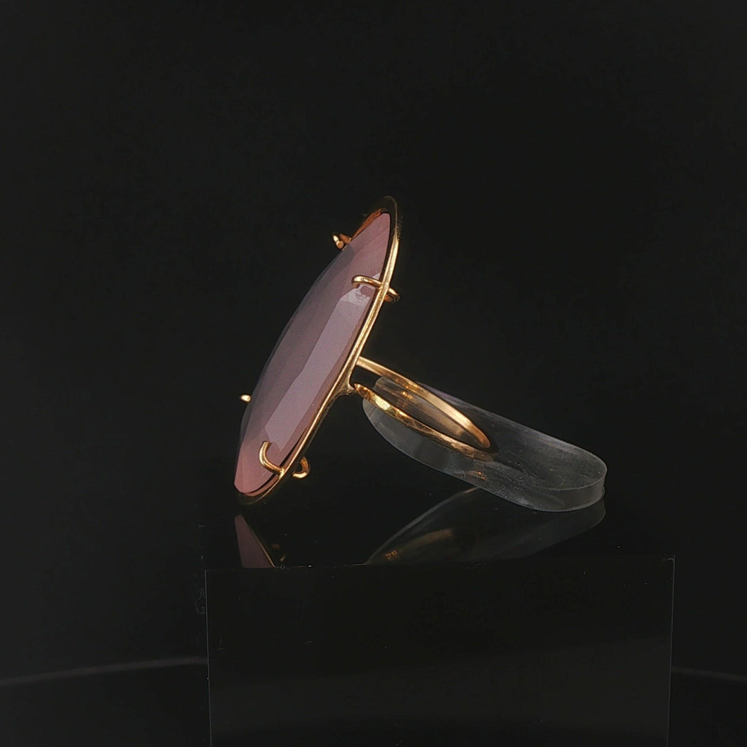 Tous 18k Yellow Gold and Pink Quartz Prong Set Ring Size 8