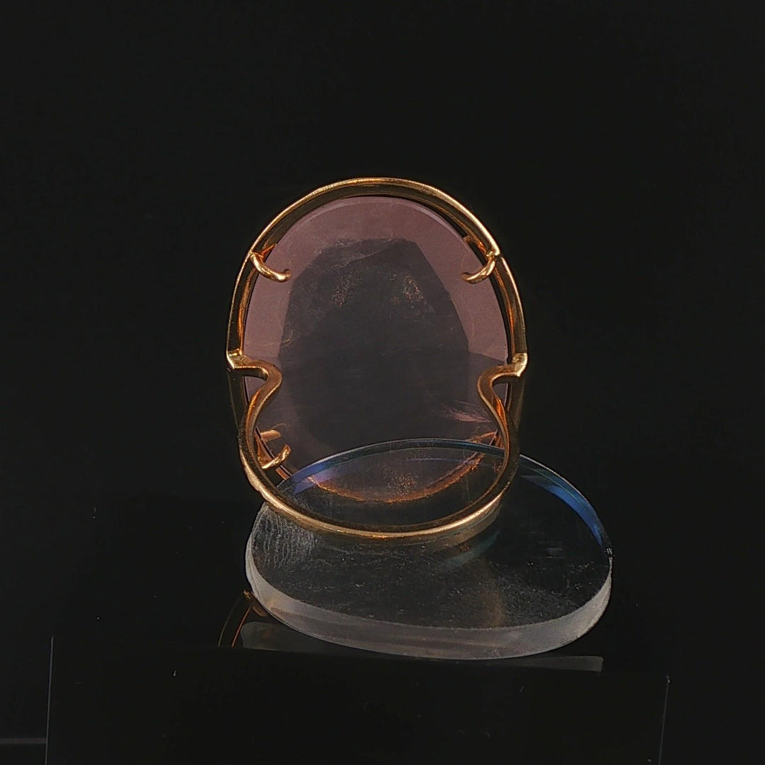 Tous 18k Yellow Gold and Pink Quartz Prong Set Ring Size 8