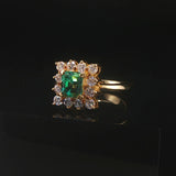 18k Yellow Gold 0.88ct Emerald and 0.62cttw Diamond Halo Ring Size 4.75