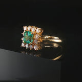 18k Yellow Gold 0.88ct Emerald and 0.62cttw Diamond Halo Ring Size 4.75