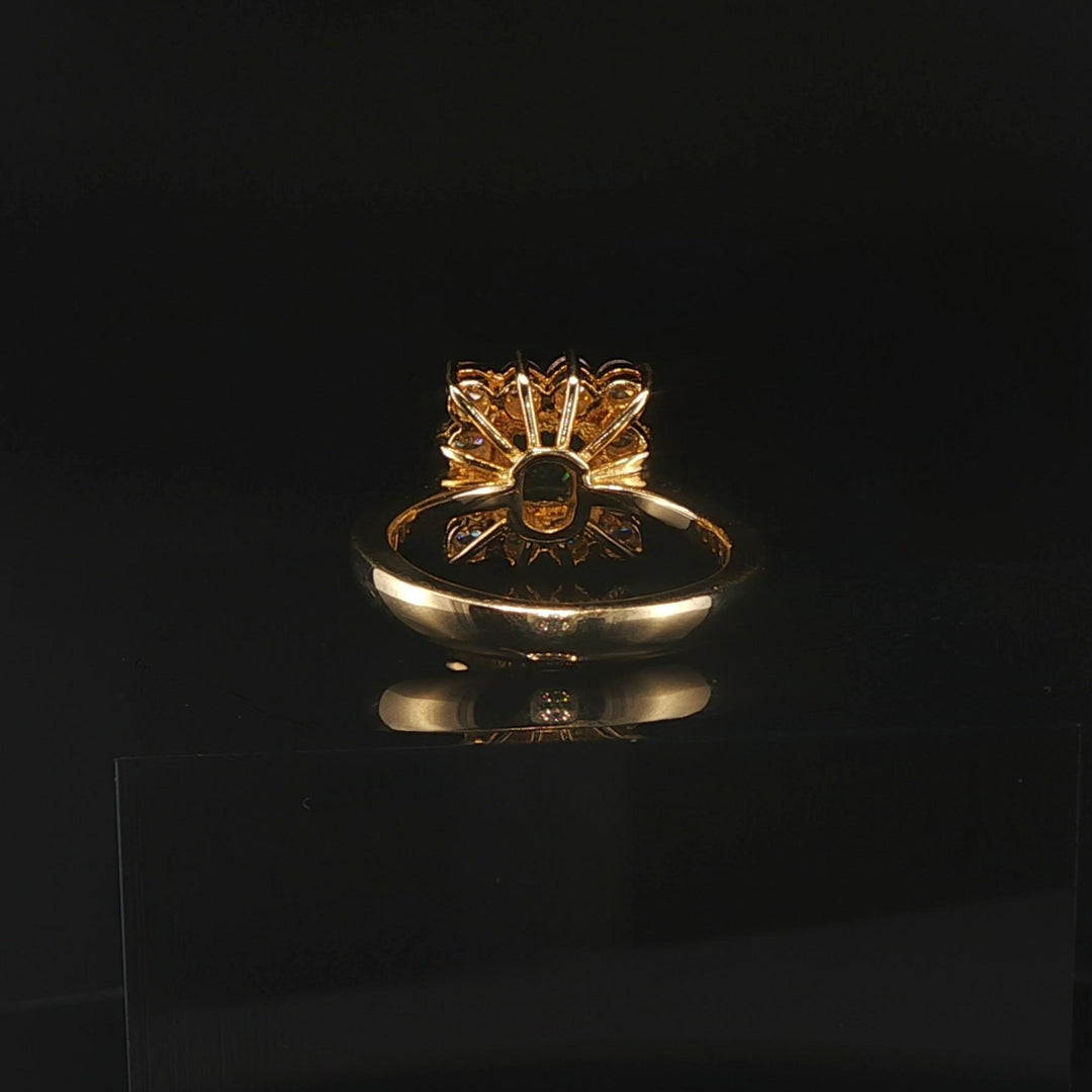 18k Yellow Gold 0.88ct Emerald and 0.62cttw Diamond Halo Ring Size 4.75