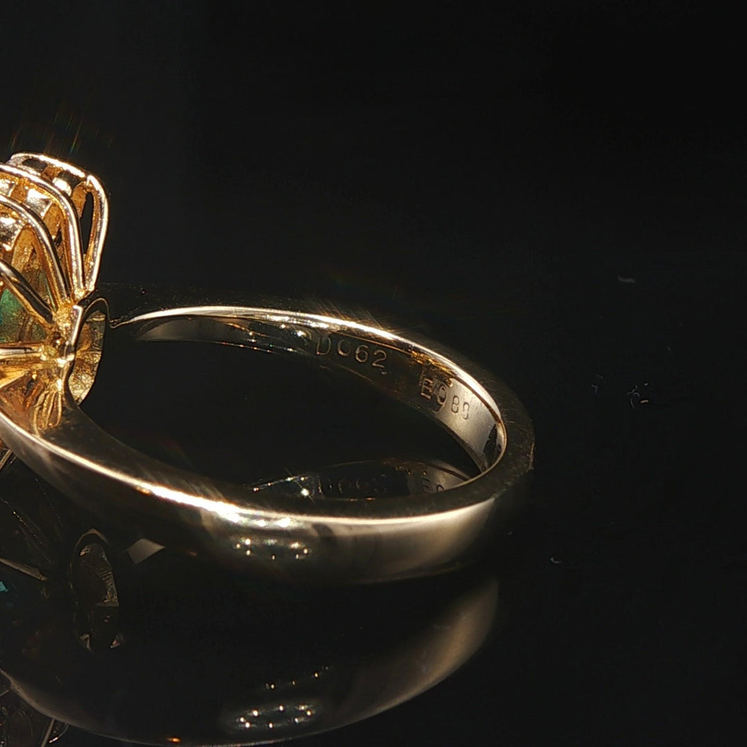 18k Yellow Gold 0.88ct Emerald and 0.62cttw Diamond Halo Ring Size 4.75