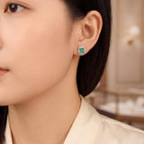 18k White Gold 1.56cttw Colombian Emerald and Diamond Halo Stud Earrings