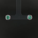 18k White Gold 1.56cttw Colombian Emerald and Diamond Halo Stud Earrings