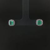 18k White Gold 1.56cttw Colombian Emerald and Diamond Halo Stud Earrings