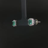 18k White Gold 1.56cttw Colombian Emerald and Diamond Halo Stud Earrings