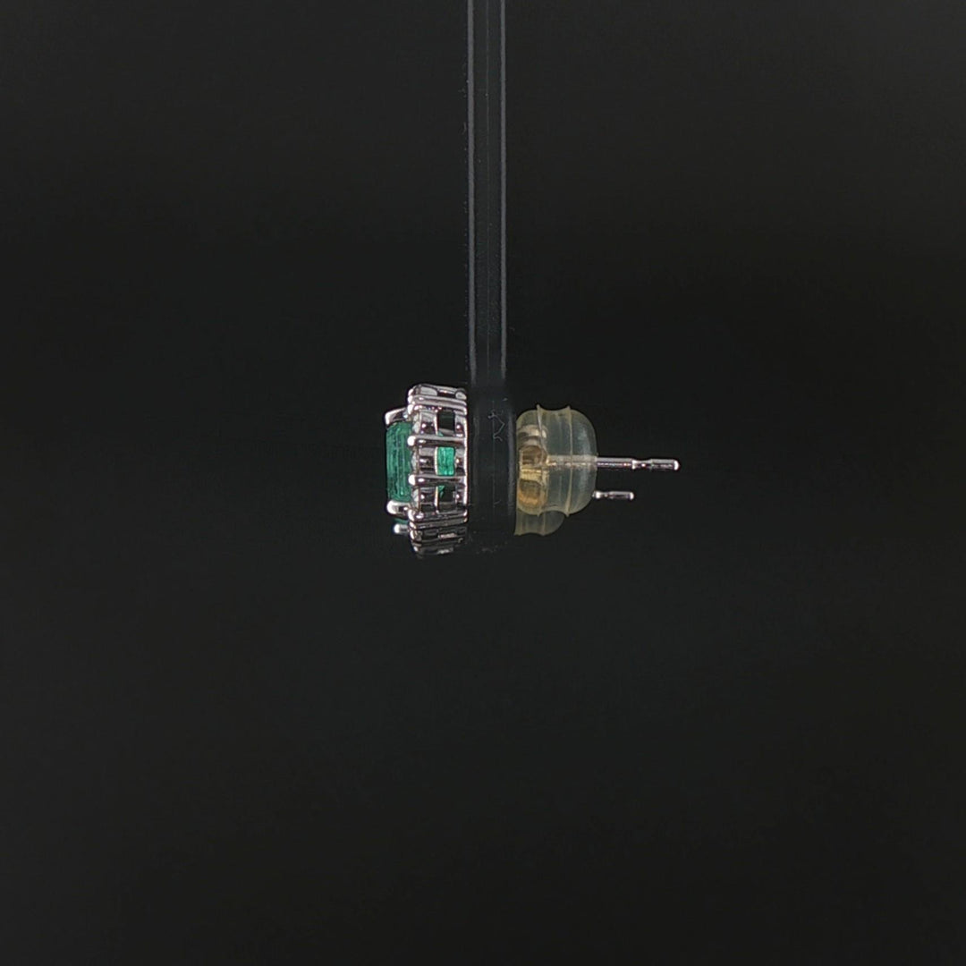 18k White Gold 1.56cttw Colombian Emerald and Diamond Halo Stud Earrings