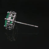18k White Gold 1.56cttw Colombian Emerald and Diamond Halo Stud Earrings