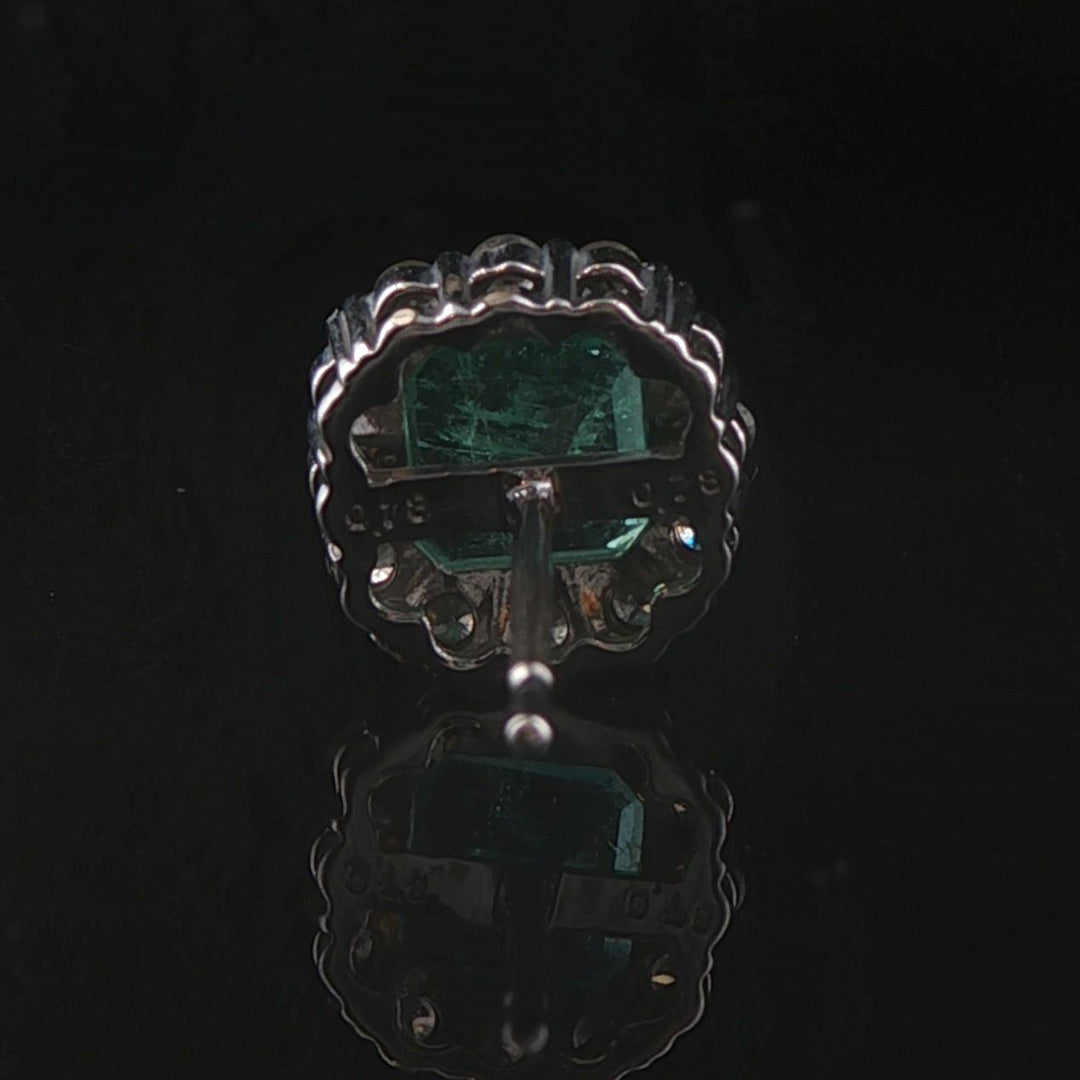 18k White Gold 1.56cttw Colombian Emerald and Diamond Halo Stud Earrings