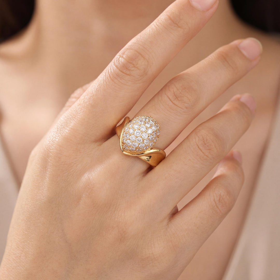 18k Yellow Gold 1.06cttw Diamond Pave Domed Bombe Ring Size 4.75