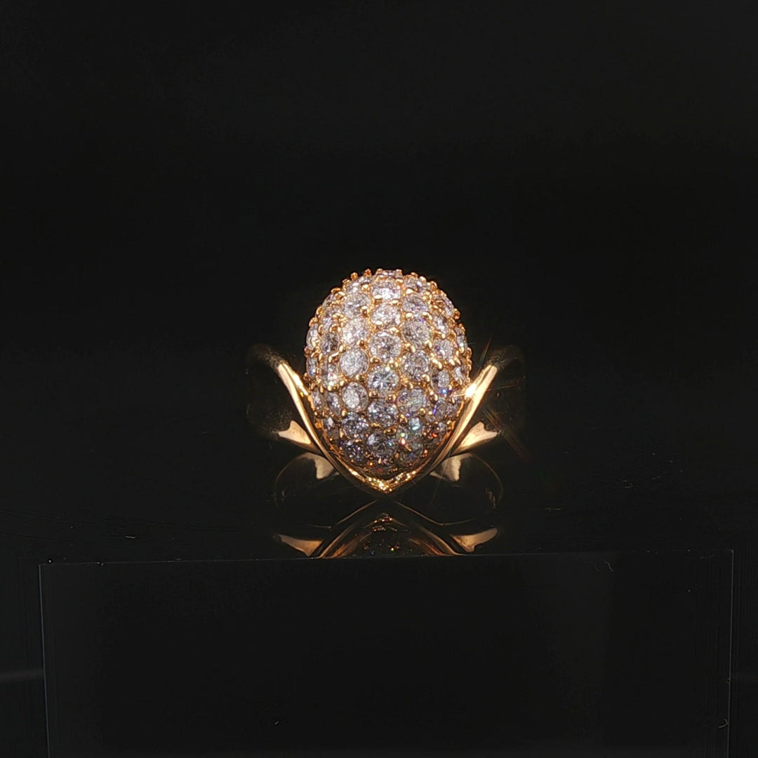 18k Yellow Gold 1.06cttw Diamond Pave Domed Bombe Ring Size 4.75