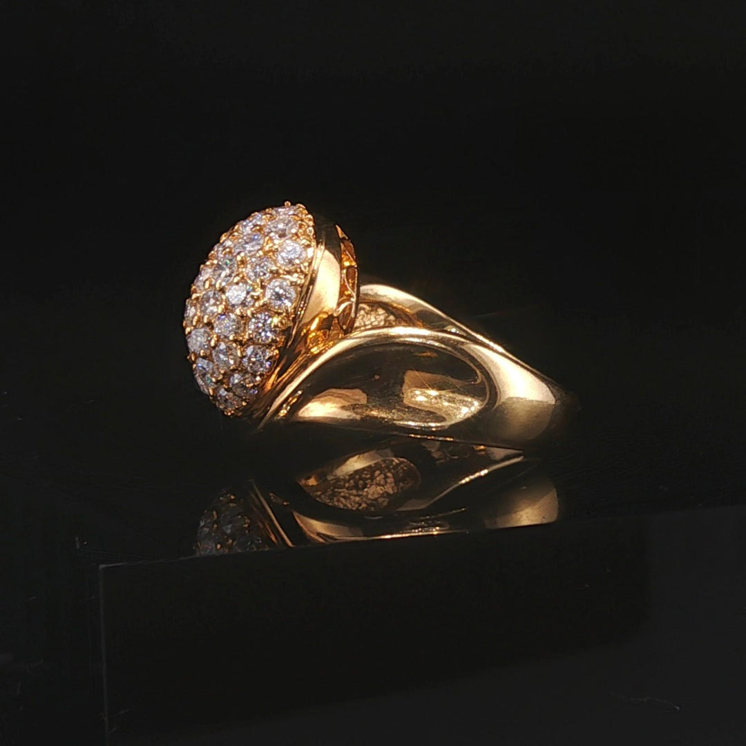 18k Yellow Gold 1.06cttw Diamond Pave Domed Bombe Ring Size 4.75