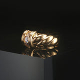 18k Yellow Gold and 0.36cttw Three Diamond Twist Band Ring Size 6