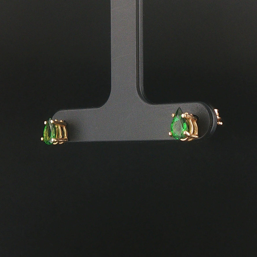 14k Yellow Gold and Pear Cut Tsavorite Stud Earrings
