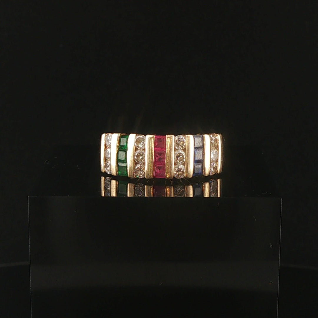 14k Yellow Gold Multi Gemstone and 0.84cttw Diamond Band Ring Size 9.75