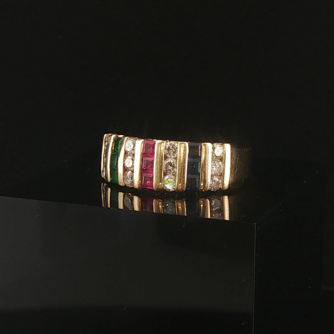 14k Yellow Gold Multi Gemstone and 0.84cttw Diamond Band Ring Size 9.75