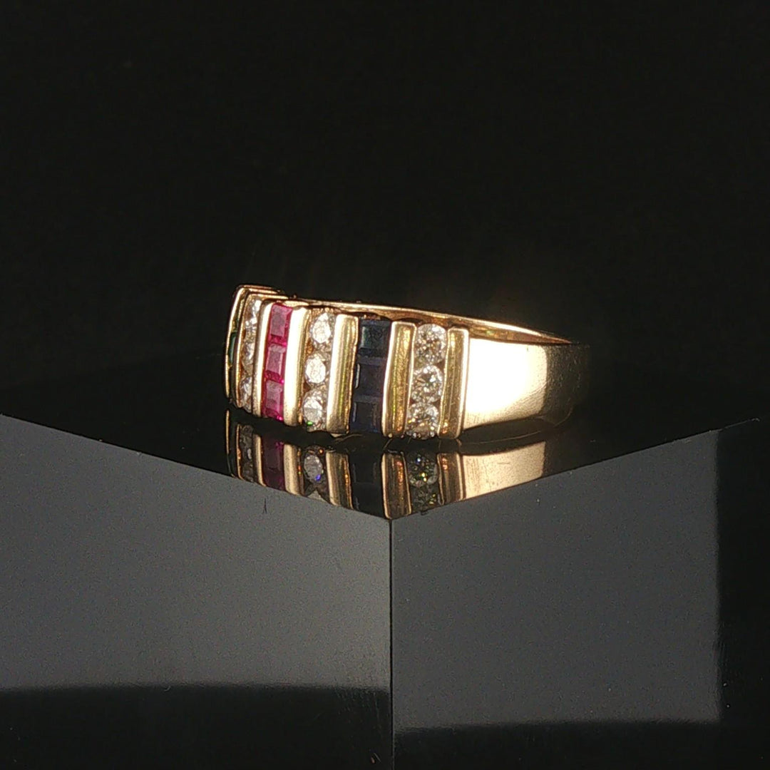 14k Yellow Gold Multi Gemstone and 0.84cttw Diamond Band Ring Size 9.75