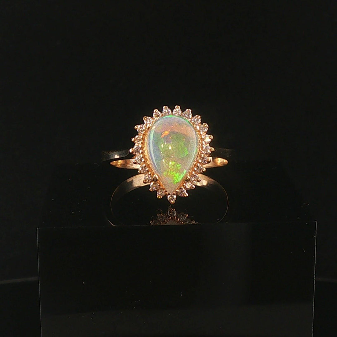 14k Yellow Gold Opal and 0.25cttw Diamond Ladies Halo Ring Size 9.5