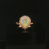 14k Yellow Gold Opal and 0.25cttw Diamond Ladies Halo Ring Size 9.5