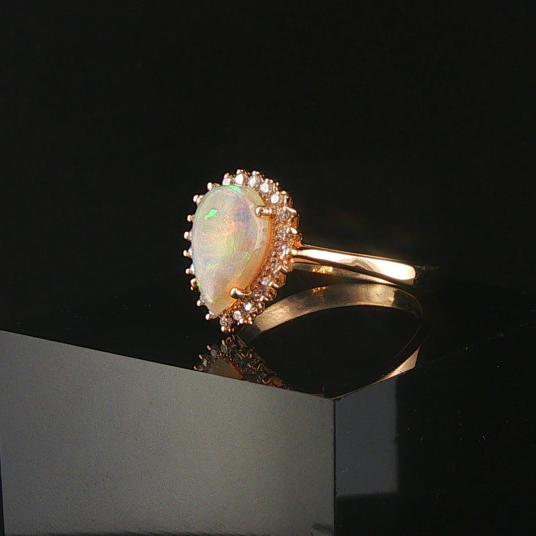 14k Yellow Gold Opal and 0.25cttw Diamond Ladies Halo Ring Size 9.5