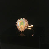14k Yellow Gold Opal and 0.25cttw Diamond Ladies Halo Ring Size 9.5