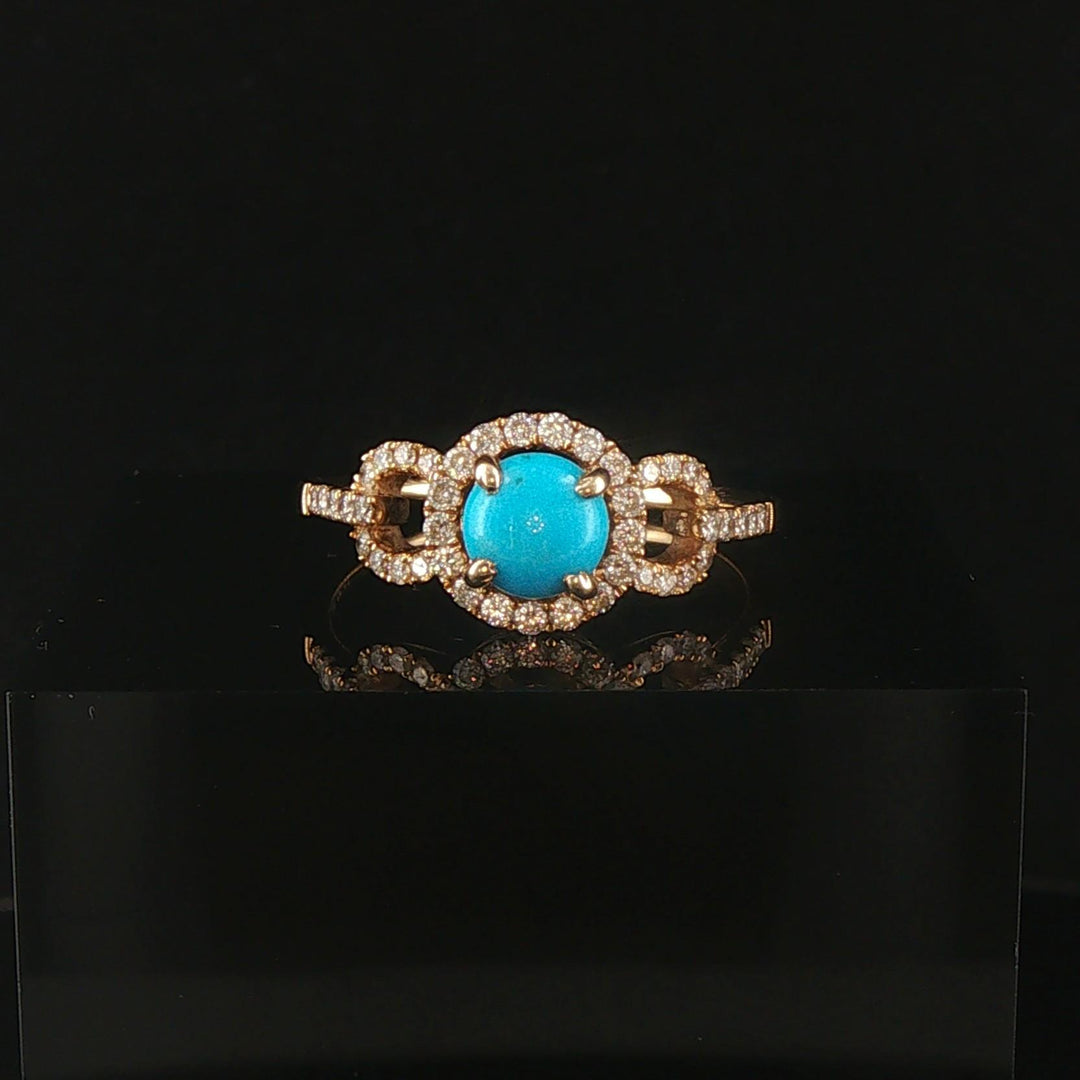 14k Yellow Gold Cabochon Turquoise and 0.41cttw Diamond Ring Size 9