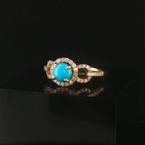 14k Yellow Gold Cabochon Turquoise and 0.41cttw Diamond Ring Size 9