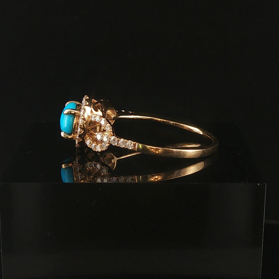 14k Yellow Gold Cabochon Turquoise and 0.41cttw Diamond Ring Size 9