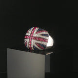 14k White Gold Ruby Sapphire and 1.27ct Diamond Men's Union Jack Ring Size 11.5