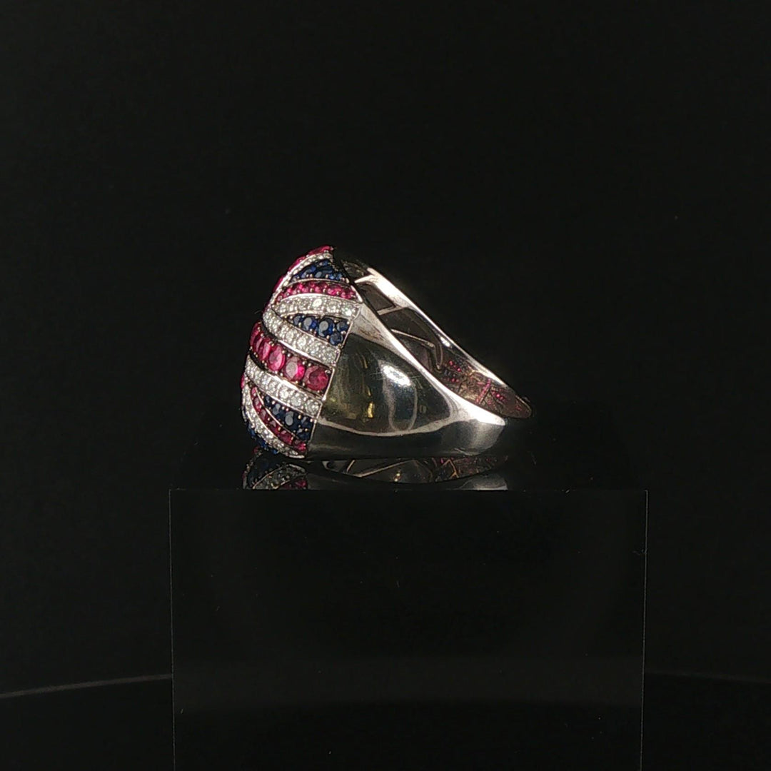 14k White Gold Ruby Sapphire and 1.27ct Diamond Men's Union Jack Ring Size 11.5