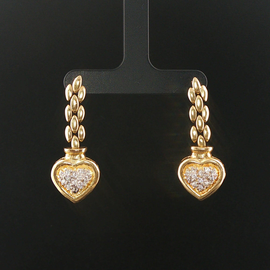 14k Yellow Gold and 0.50cttw Diamond Chain Link Heart Drop Dangle Earrings 1.5"